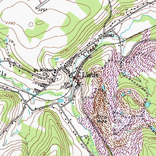 Topographic Map of Listie, PA