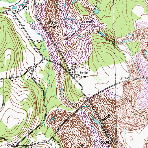 Topographic Map of Listie Cemetery, PA