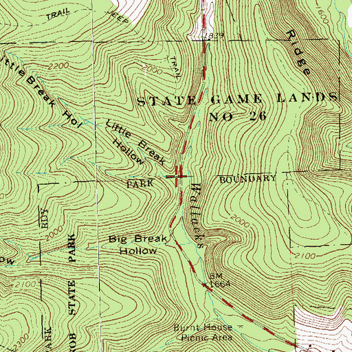 Topographic Map of Little Break Hollow, PA