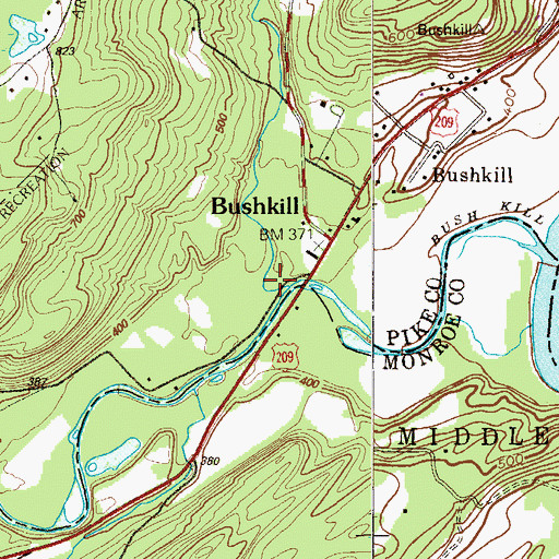 Topographic Map of Little Bush Kill, PA