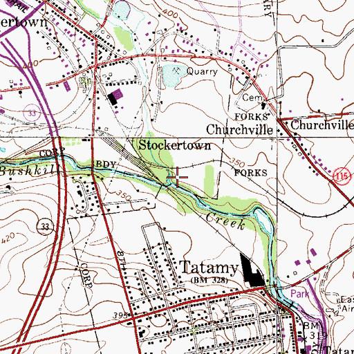 Topographic Map of Little Bushkill Creek, PA