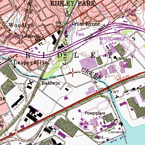 Topographic Map of Little Crum Creek, PA