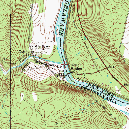 Topographic Map of Little Equinunk Creek, PA