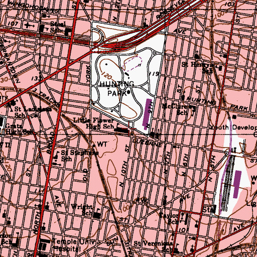 Topographic Map of Little Flower High School, PA