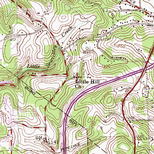 Topographic Map of Little Hill Church, PA