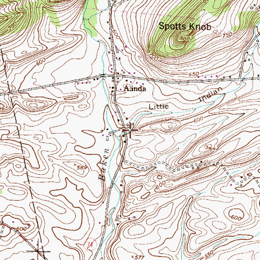 Topographic Map of Little Indian Hollow, PA