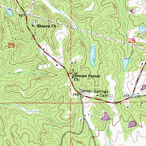 Topographic Map of Center-Elmore Memorial Methodist Church, AL