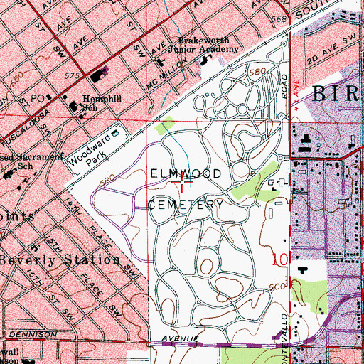 Topographic Map of Elmwood Cemetery, AL