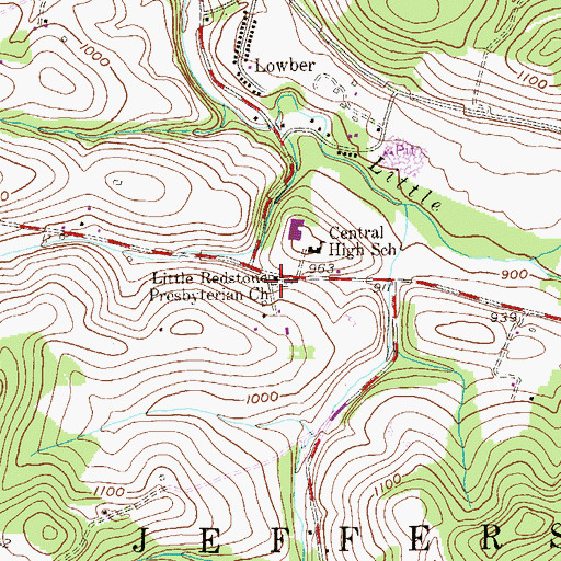 Topographic Map of Little Redstone Presbyterian Church, PA