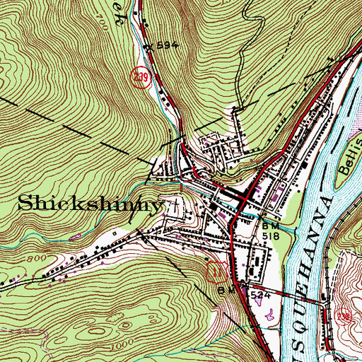 Topographic Map of Little Shickshinny Creek, PA