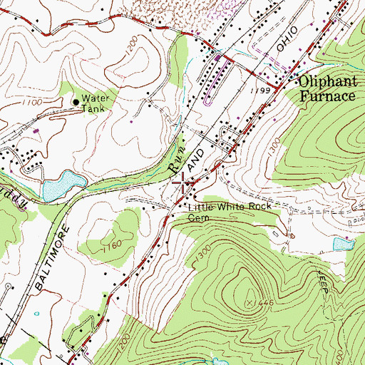 Topographic Map of Little White Rock Cemetery, PA