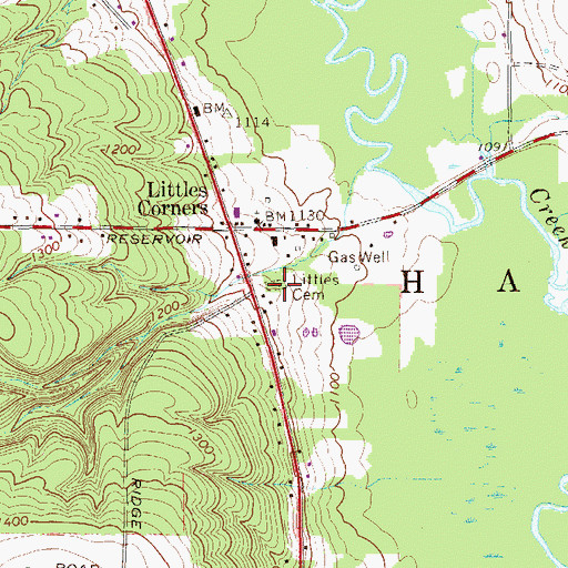 Topographic Map of Littles Cemetery, PA