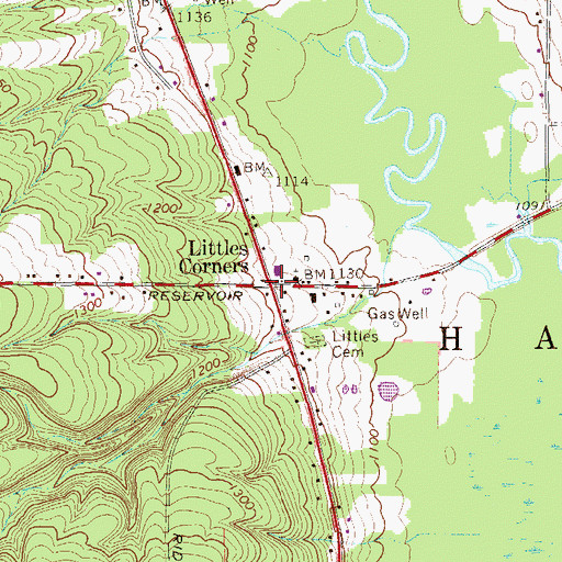 Topographic Map of Littles Corners, PA
