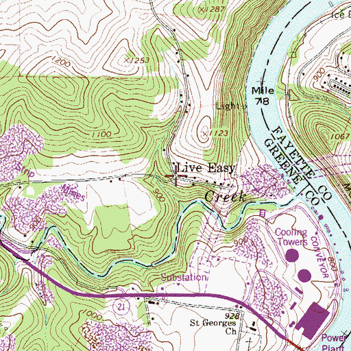 Topographic Map of Live Easy, PA