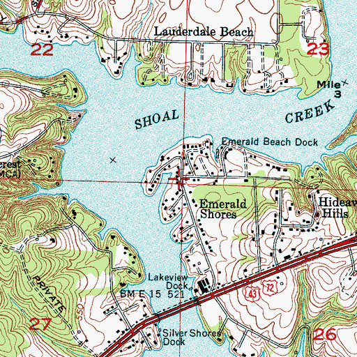 Topographic Map of Emerald Shores, AL