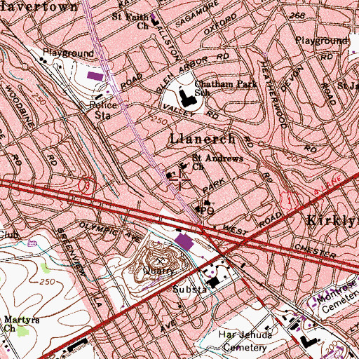 Topographic Map of Llanerch, PA