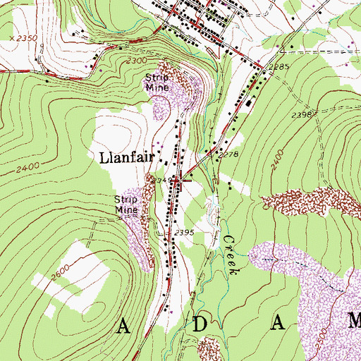Topographic Map of Llanfair, PA