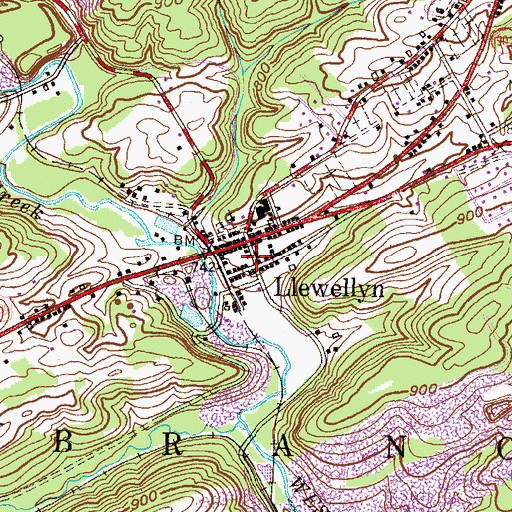 Topographic Map of Llewellyn, PA
