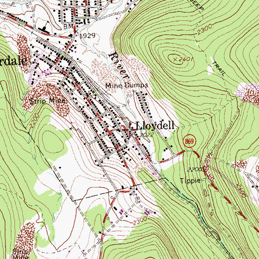 Topographic Map of Lloydell, PA