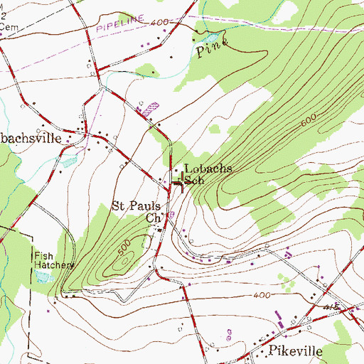 Topographic Map of Lobachs School, PA
