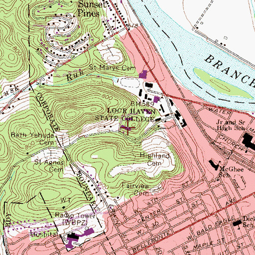 Topographic Map of Lock Haven University of Pennsylvania, PA