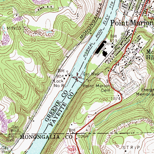 Topographic Map of Point Marion Lock and Dam, PA