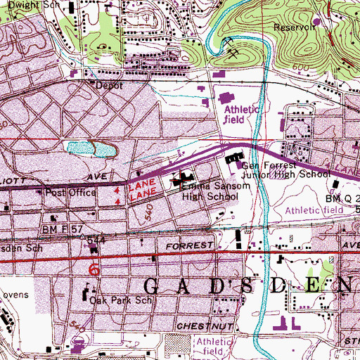 Topographic Map of Emma Sansom High School (historical), AL