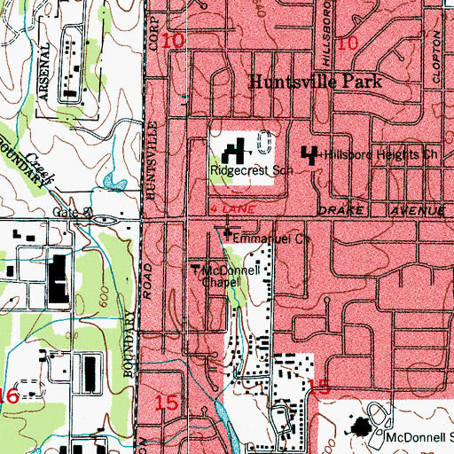 Topographic Map of Emmanuel Church of Christ, AL