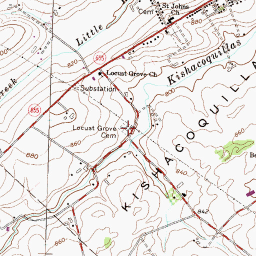 Topographic Map of Locust Grove Cemetery, PA