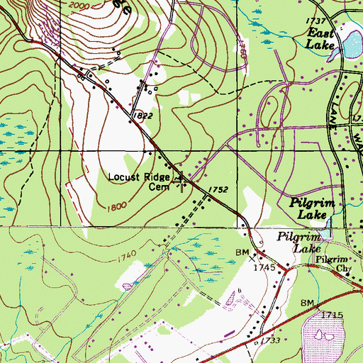 Topographic Map of Locust Ridge Cemetery, PA