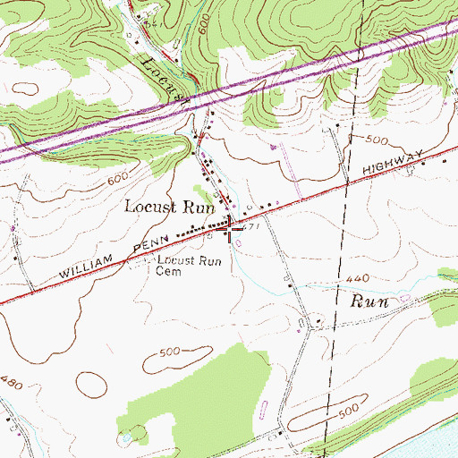 Topographic Map of Locust Run, PA