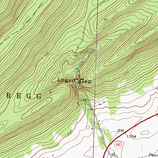 Topographic Map of Logan Gap, PA