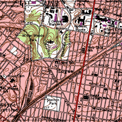 Topographic Map of Logan School, PA