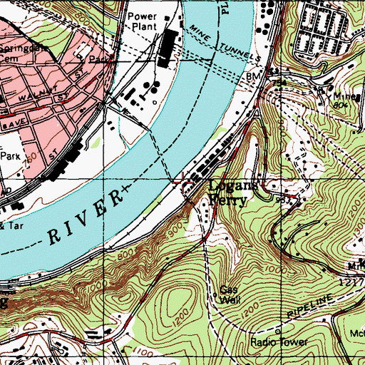 Topographic Map of Logans Ferry, PA