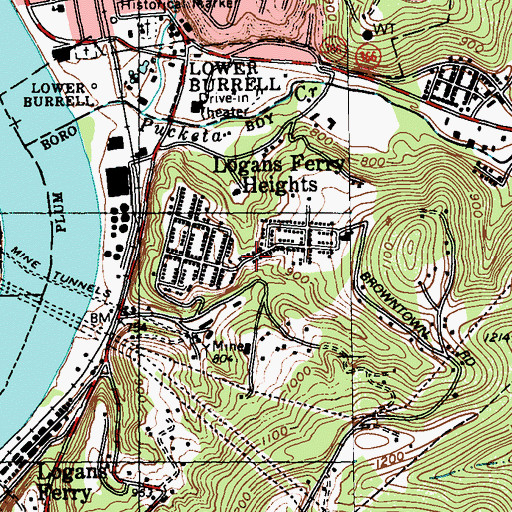 Topographic Map of Logans Ferry Heights, PA