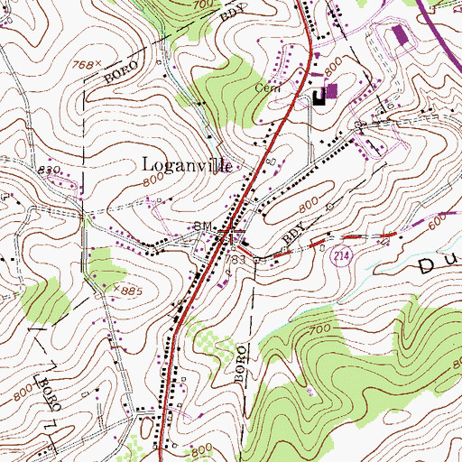 Topographic Map of Loganville, PA