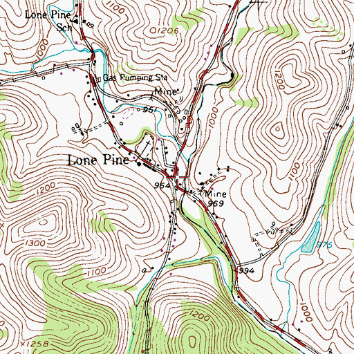 Topographic Map of Lone Pine, PA