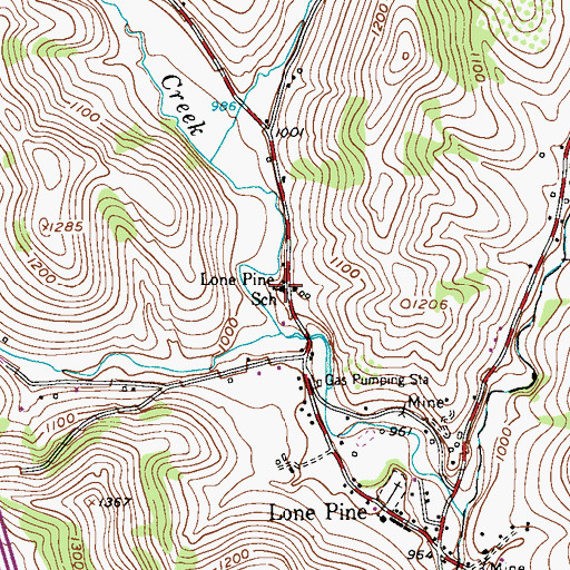Topographic Map of Lone Pine School, PA
