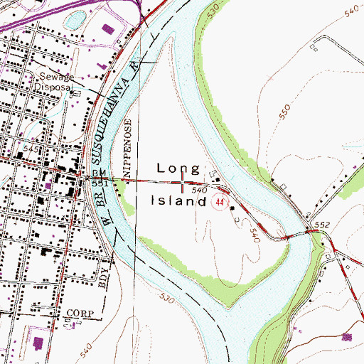 Topographic Map of Long Island, PA