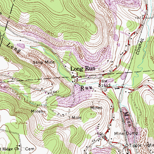 Topographic Map of Long Run, PA
