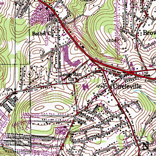 Topographic Map of Long Run Church, PA