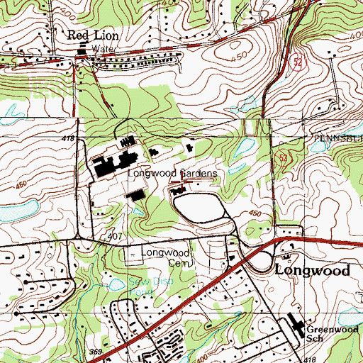 Topographic Map of Longwood Gardens, PA