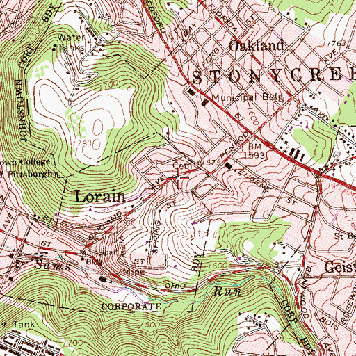 Topographic Map of Lorain, PA