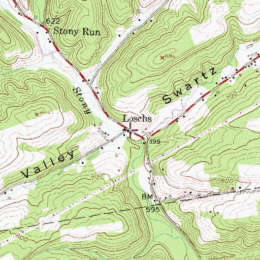 Topographic Map of Loschs, PA