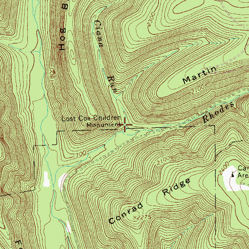 Topographic Map of Lost Cox Children Monument, PA