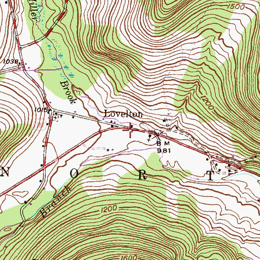 Topographic Map of Lovelton, PA