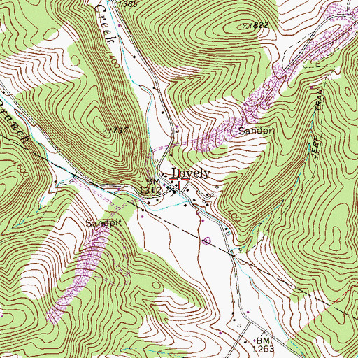 Topographic Map of Lovely, PA