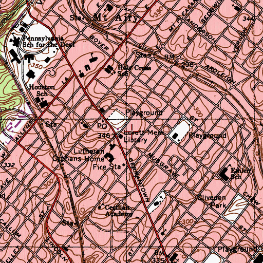 Topographic Map of Lovett Memorial Library, PA
