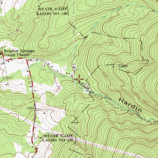 Topographic Map of Hardin Hollow, PA