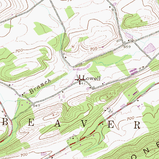 Topographic Map of Lowell, PA